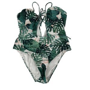 LA Hearts One Piece Swimsuit Palm Leaf Low Cut Keyhole Size M Bohemian Beach